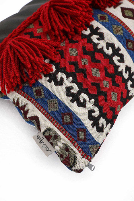 Boho Decorative Fringed 1st Quality Faux Leather Pillow Cover with Tassels 30 x 50 cm (12 x 20 inch),K-207