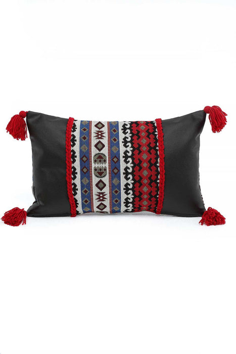 Boho Decorative Fringed 1st Quality Faux Leather Pillow Cover with Tassels 30 x 50 cm (12 x 20 inch),K-214