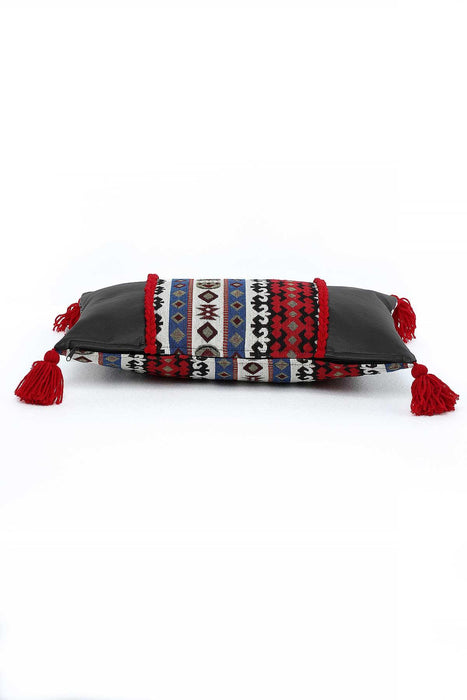 Boho Decorative Fringed 1st Quality Faux Leather Pillow Cover with Tassels 30 x 50 cm (12 x 20 inch),K-214