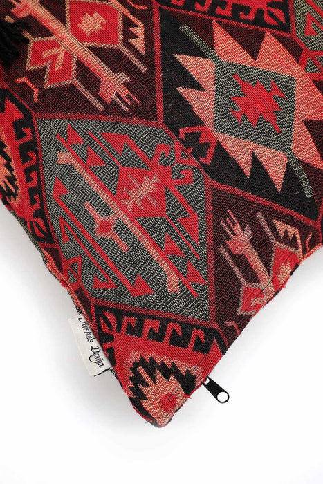 Boho Decorative Fringed 1st Quality Faux Leather Pillow Cover with Tassels 45 x 45 cm (18 x 18 inch) Traditional Anatolian Pattern,K-194