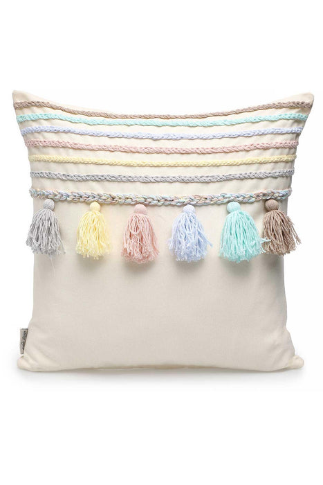 Boho Decorative Fringed Kinitted Fabric Throw Pillow Cover with Handmade Tassels 45 x 45 cm (18 x 18 inch),K-204