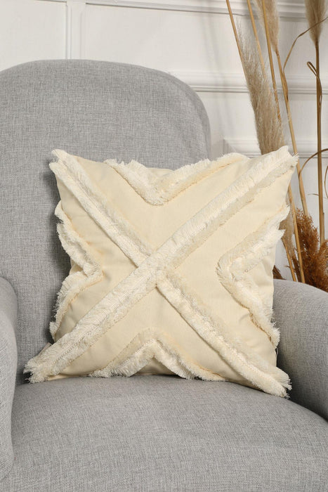 Decorative X Design Hand-Woven Pillow Cover with Fringes, 18x18 Inches Linen Boho Handmade Throw Pillow Cover for Couch and Chairs,K-127