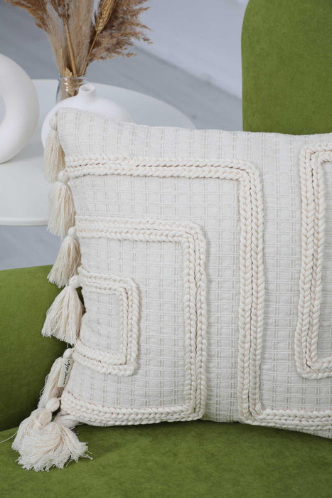 Boho Decorative Knitting Work Cotton Throw Pillow Covers with Tassels 30 x 50 cm (12 x 20 inch) Cushion Covers Farmhouse Pillow Covers,K-251
