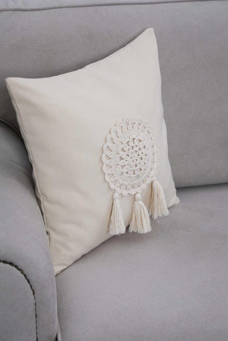 Boho Decorative Knitting Work Cotton Throw Pillow Covers with Tassels 45 x 45 cm (18 x 18 inch) Cushion Covers Farmhouse Pillow Covers,K-266