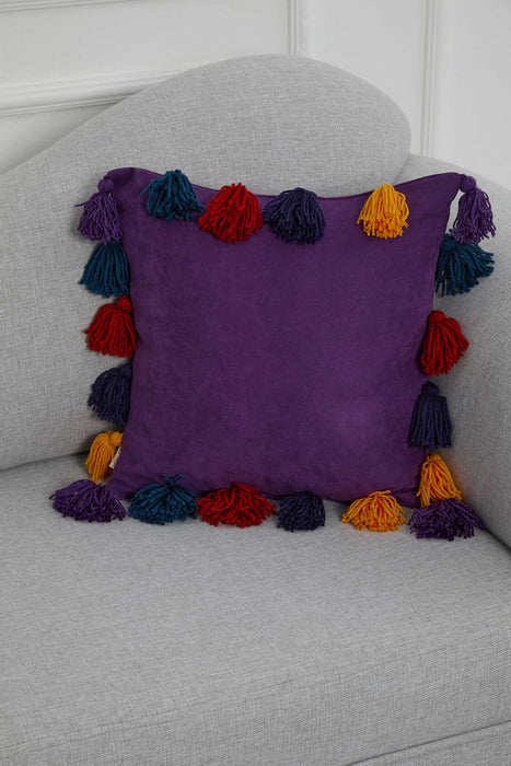 Boho Tasseled Throw Pillow Cover made from Knit Fabric, 18x18 Inches Elegant Throw Pillow Cover with Colourful Tassels on the Edges,K-280