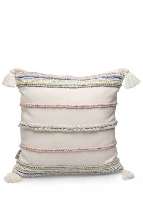 Boho Decorative Linen Throw Pillow Cover with Colorful Stripes, 18x18 Inches Handicraft Cushion Cover for Couch and Chair,K-195