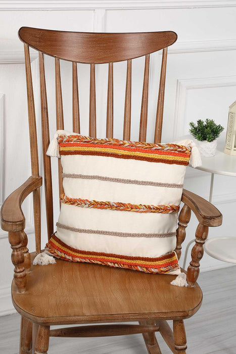 Boho Decorative Linen Throw Pillow Cover with Colorful Stripes, 18x18 Inches Handicraft Cushion Cover for Couch and Chair,K-195