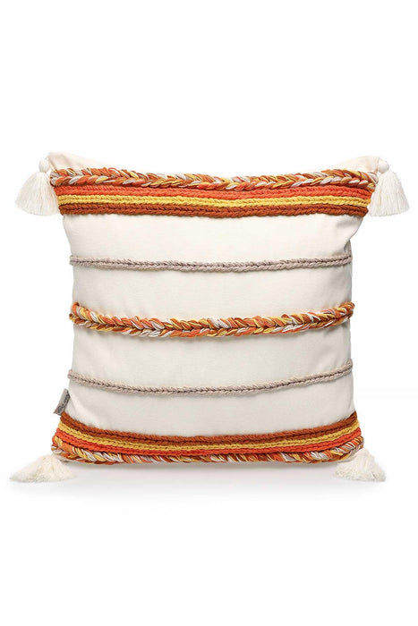 Boho Decorative Linen Throw Pillow Cover with Colorful Stripes, 18x18 Inches Handicraft Cushion Cover for Couch and Chair,K-195