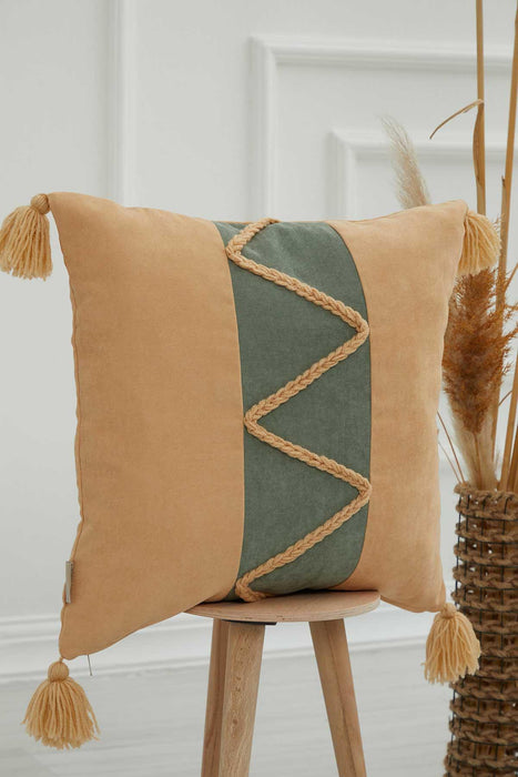 غطاء وسادة من نسيج الكتان المزخرف من Boho مقاس 18 × 18 بوصة بتصميم عصري مصنوع يدويًا في المزرعة لتزيين غرفة المعيشة، K-220