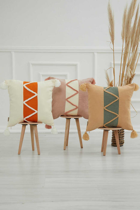 Boho Decorative Linen Texture Throw Pillow Case 18x18 Inches Modern Design Handicraft Farmhouse Cushion Cover for Living Room Decors,K-220