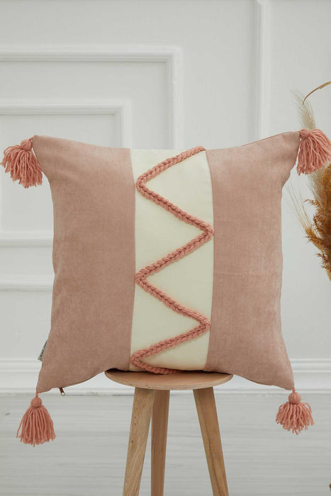 غطاء وسادة من نسيج الكتان المزخرف من Boho مقاس 18 × 18 بوصة بتصميم عصري مصنوع يدويًا في المزرعة لتزيين غرفة المعيشة، K-220