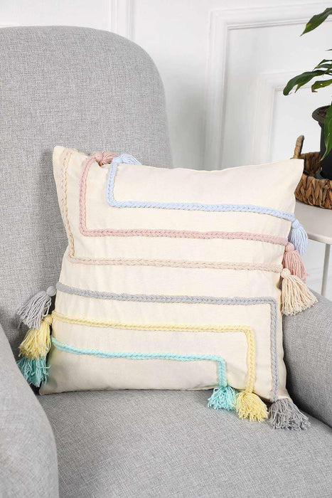 Decorative Linen Throw Pillow Cover with Geometric Line Strips, 18x18 Inches Stylish Pillow Cover for Modern Living Room Decorations,K-197