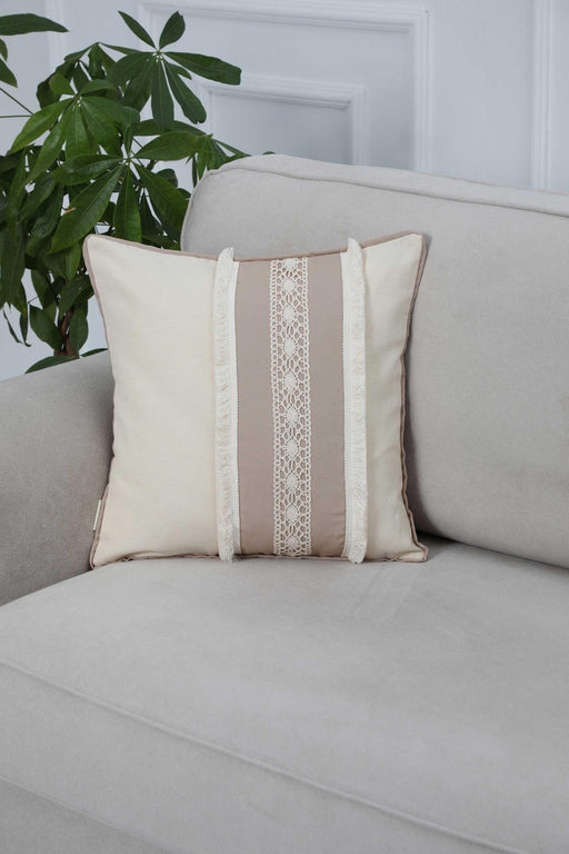 Boho Decorative Fashionable Pillow Cover 18x18 Inches Square Cushion Cover with a Beautiful Design, Handicraft Trimmed Pillow Cover,K-252 Ivory - Beige
