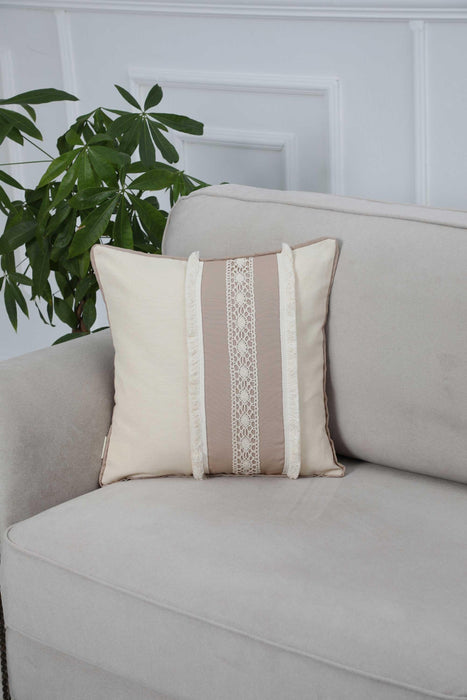 Boho Decorative Linen Texture Throw Pillow Cover Square 45x45 cm (18x18 inch) Handicraft Trimmed Cushion Cover for Sofa Couch Bed Decor,K-252