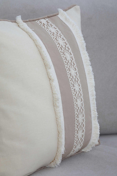 Boho Decorative Linen Texture Throw Pillow Cover Square 45x45 cm (18x18 inch) Handicraft Trimmed Cushion Cover for Sofa Couch Bed Decor,K-252