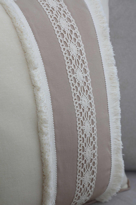 Boho Decorative Linen Texture Throw Pillow Cover Square 45x45 cm (18x18 inch) Handicraft Trimmed Cushion Cover for Sofa Couch Bed Decor,K-252