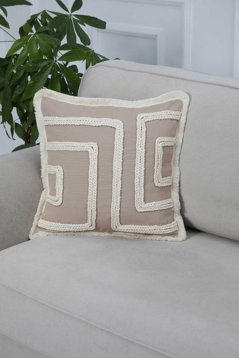 Boho Decorative Linen Texture Throw Pillow Cover Square 18x18 inch Handicraft Trimmed Cushion Cover for Sofa Couch Bed Decor,K-253