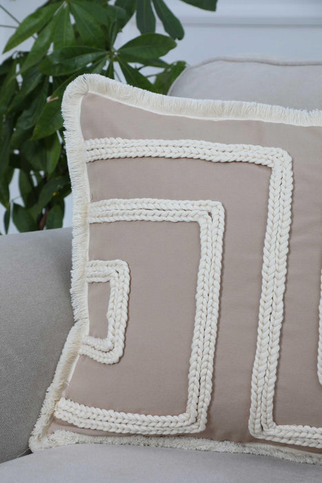Boho Decorative Geometric Throw Pillow Cover 18x18 Inches Handicraft Trimmed Linen Texture Cushion Cover for Stylish Decorations,K-253