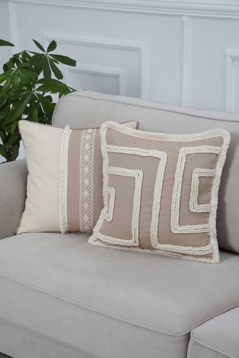 Boho Decorative Linen Texture Throw Pillow Cover Square 18x18 inch Handicraft Trimmed Cushion Cover for Sofa Couch Bed Decor,K-253