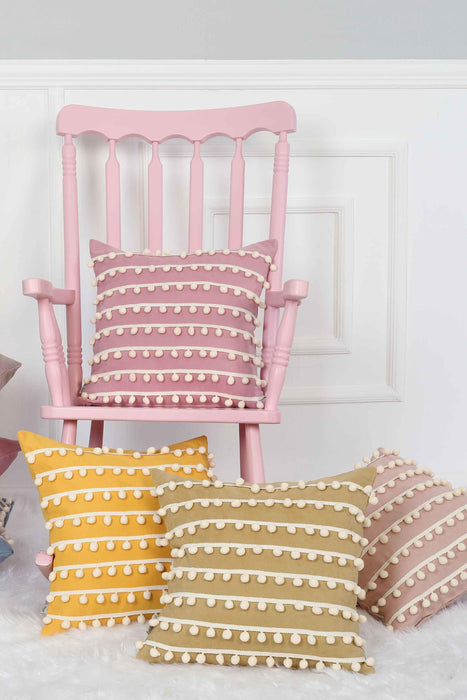 Pom-poms Galore Dekorativer Kissenbezug, 18x18 Zoll Strickstoff Dekorativer Kissenbezug für moderne Wohnzimmer, K-141