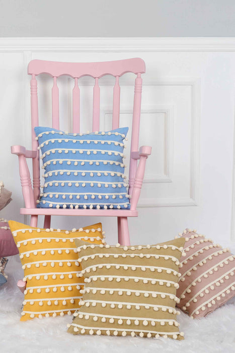 Pom-poms Galore Dekorativer Kissenbezug, 18x18 Zoll Strickstoff Dekorativer Kissenbezug für moderne Wohnzimmer, K-141