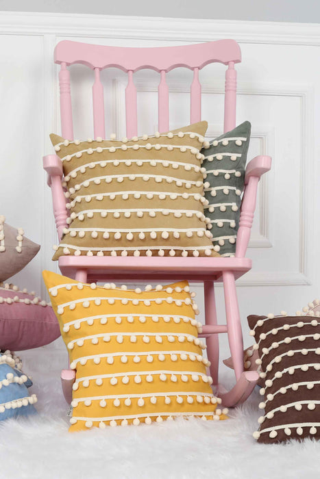 Pom-poms Galore Dekorativer Kissenbezug, 18x18 Zoll Strickstoff Dekorativer Kissenbezug für moderne Wohnzimmer, K-141