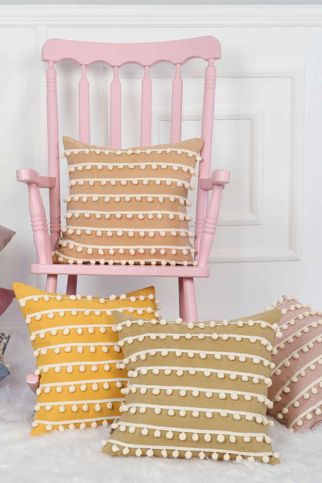 Pom-poms Galore Dekorativer Kissenbezug, 18x18 Zoll Strickstoff Dekorativer Kissenbezug für moderne Wohnzimmer, K-141