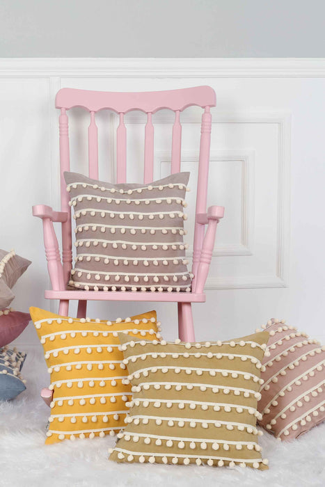 Pom-poms Galore Dekorativer Kissenbezug, 18x18 Zoll Strickstoff Dekorativer Kissenbezug für moderne Wohnzimmer, K-141