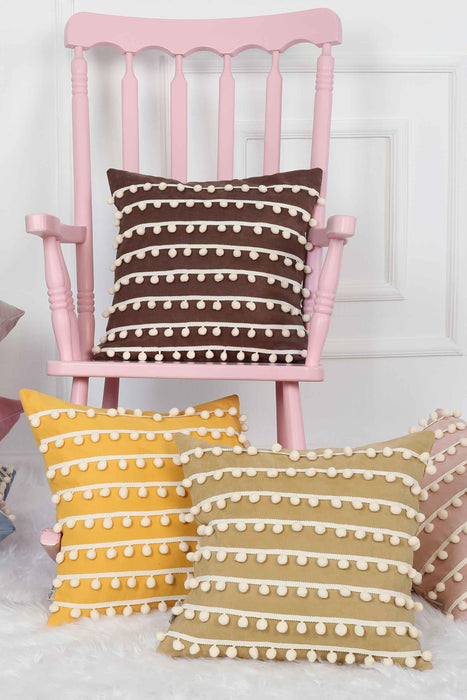 Pom-poms Galore Dekorativer Kissenbezug, 18x18 Zoll Strickstoff Dekorativer Kissenbezug für moderne Wohnzimmer, K-141
