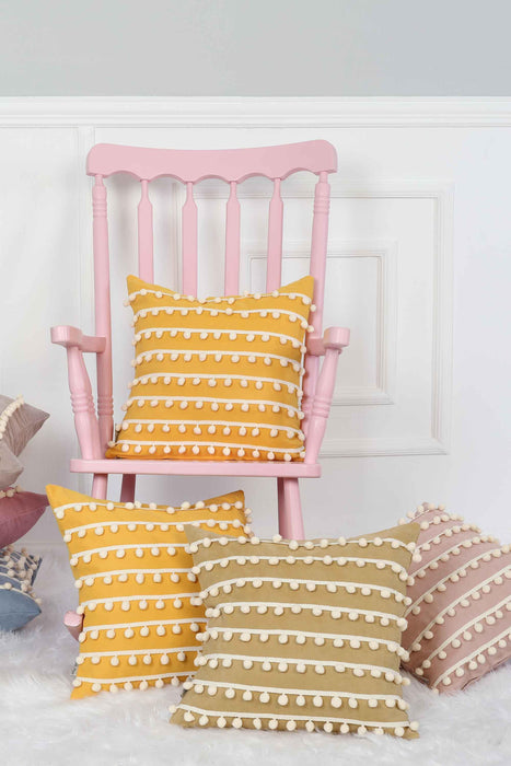 Pom-poms Galore Dekorativer Kissenbezug, 18x18 Zoll Strickstoff Dekorativer Kissenbezug für moderne Wohnzimmer, K-141