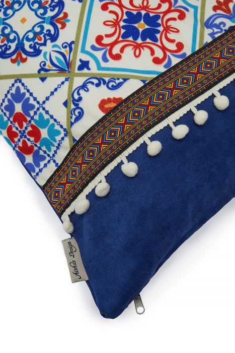 Boho Decorative Polyester Square Throw Pillow Covers 18 x 18 inch Square Cushion Cases with Pom-poms Traditional Anatolian Handicraft,K-225