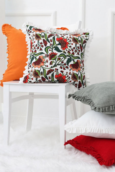 Boho Decorative Polyester Square Throw Pillow Covers Square Cushion Cases with Ruffles, Traditional Anatolian Handicraft Look (18 x 18 inch),K-160