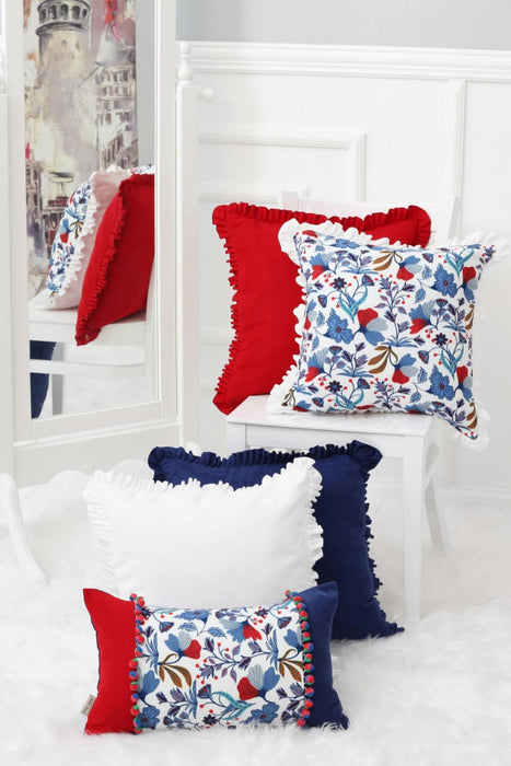 Boho Decorative Polyester Square Throw Pillow Covers Square Cushion Cases with Ruffles, Traditional Anatolian Handicraft Look (18 x 18 inch),K-160