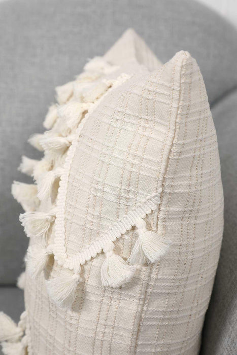 Linen Throw Pillow Cover with Plenty of Handmade Tassels, Nicely-Designed Decorative 18x18 Inches Pillow Cover for Modern Homes,K-200