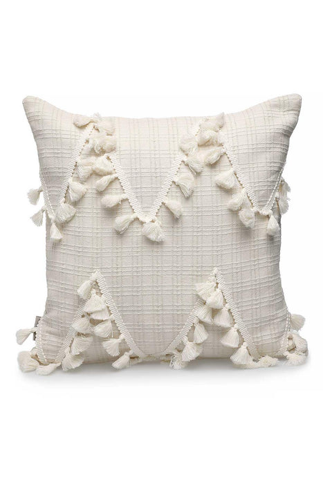 Linen Throw Pillow Cover with Plenty of Handmade Tassels, Nicely-Designed Decorative 18x18 Inches Pillow Cover for Modern Homes,K-200