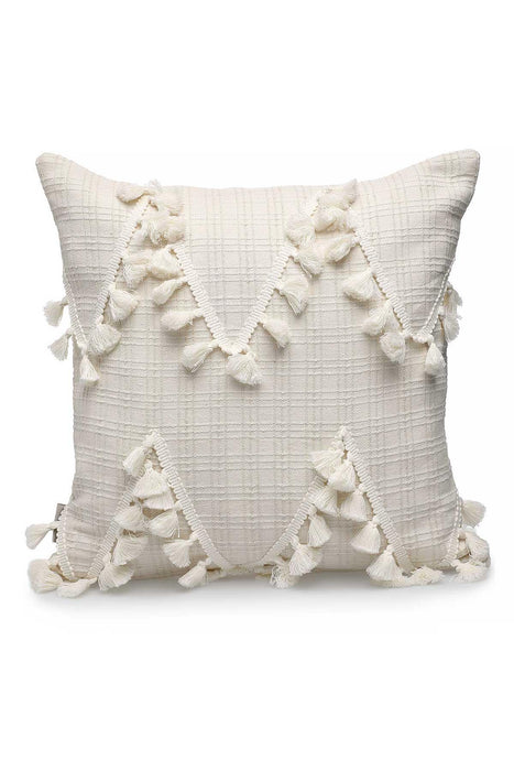 Boho Decorative Polyester Throw Pillow Cover with Handmade Pom-poms 45 x 45 cm (18 x 18 inch) Handicraft Farmhouse Square Cushion Cover for,K-200