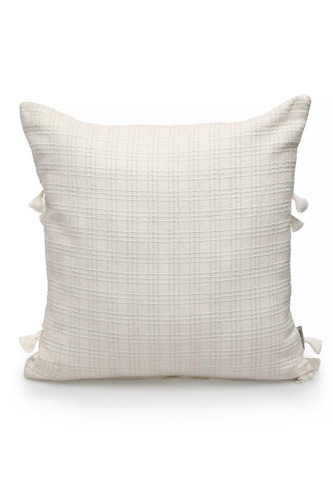 Boho Decorative Polyester Throw Pillow Cover with Handmade Pom-poms 45 x 45 cm (18 x 18 inch) Handicraft Farmhouse Square Cushion Cover for,K-200