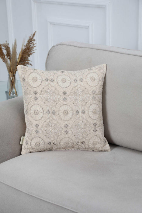Boho Decorative 18x18 Throw Pillow Cover made from Linen Texture, Handicraft Trimmed Cushion Cover for Elegant Home Decors,K-264