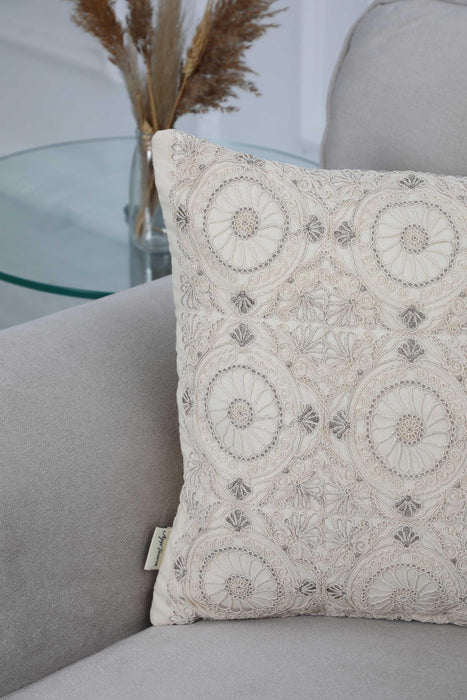 Boho Decorative Square Linen Texture Throw Pillow Cover Square 45x45 cm (18x18 inch) Handicraft Trimmed Cushion Cover for Sofa Couch Bed Decor,K-264
