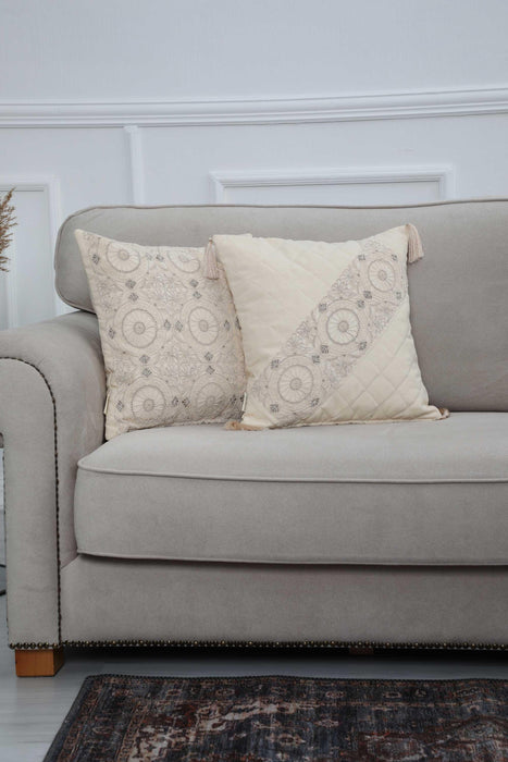 Boho Decorative Square Linen Texture Throw Pillow Cover Square 45x45 cm (18x18 inch) Handicraft Trimmed Cushion Cover for Sofa Couch Bed Decor,K-264