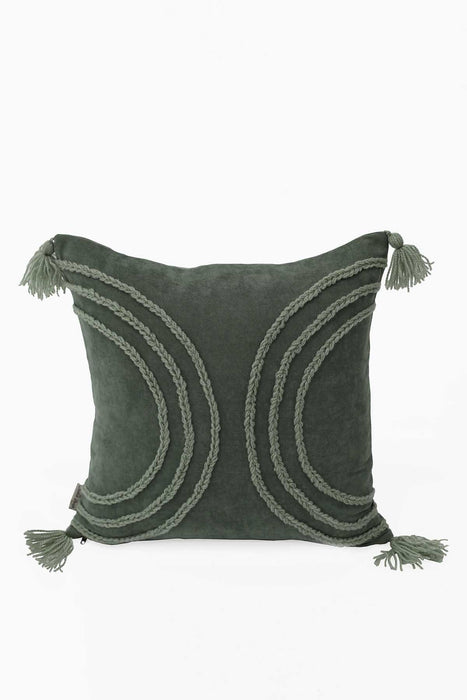 Arc Design 18x18 Inches Throw Pillow Cover with Beautiful Tassels, Handicraft Polyester Cushion Cover for Modern Living Room Decors,K-117