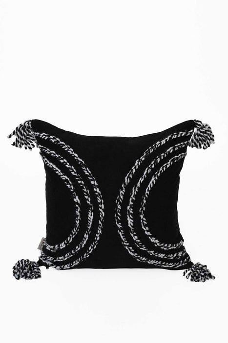 Arc Design 18x18 Inches Throw Pillow Cover with Beautiful Tassels, Handicraft Polyester Cushion Cover for Modern Living Room Decors,K-117