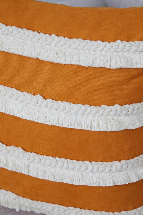 غطاء وسادة رمي مزخرف بأهداب محبوكة يدويًا، غطاء وسادة بتصميم مخطط مقاس 18 × 18 بوصة، غطاء وسادة ملون، K-286