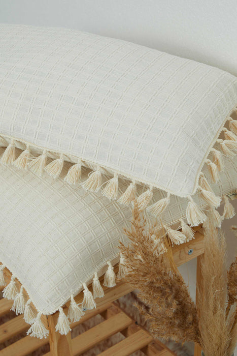 Solid Large Lumbar Pillow Cover with Lots of Chic Tassels, 20x12 Inches Comfortable and Decorative Cushion Cover for Stylish Homes,K-226