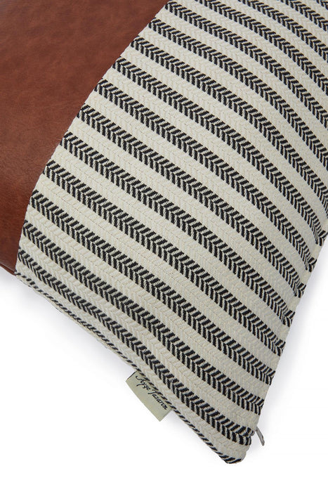 غطاء وسادة بوهو بنمط مخطط وجلد، مقاس 18 × 18 بوصة غطاء وسادة مزخرف عالي الجودة لديكورات المنزل الأنيقة، K-154