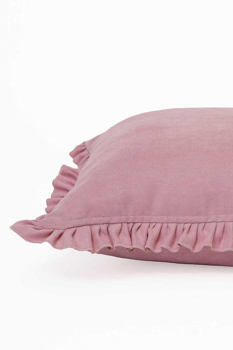 Decorative Throw Pillow Cover with Frilled Edges, 18x18 Inches Modern Design Cushion Cover for Cozy Homes, Solid Modern Pillow Cover,K-107 Pink