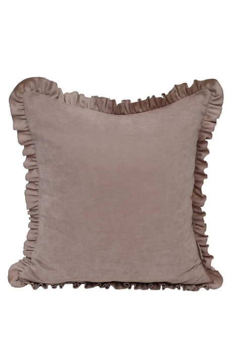 Decorative Throw Pillow Cover with Frilled Edges, 18x18 Inches Modern Design Cushion Cover for Cozy Homes, Solid Modern Pillow Cover,K-107 Beige