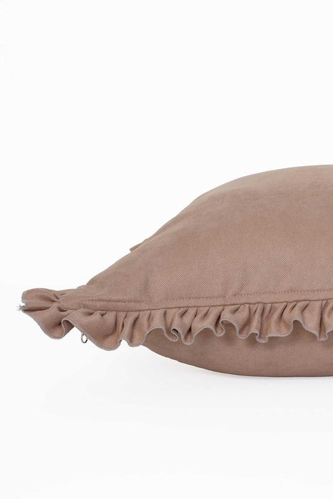 Decorative Throw Pillow Cover with Frilled Edges, 18x18 Inches Modern Design Cushion Cover for Cozy Homes, Solid Modern Pillow Cover,K-107 Beige