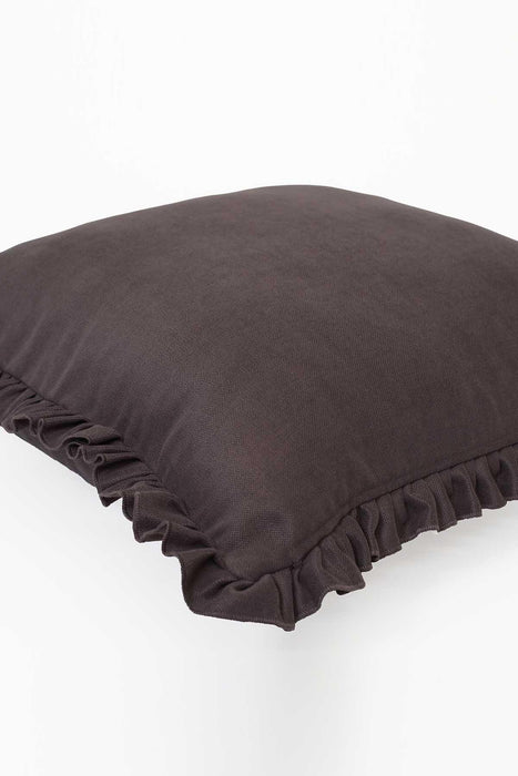 Decorative Throw Pillow Cover with Frilled Edges, 18x18 Inches Modern Design Cushion Cover for Cozy Homes, Solid Modern Pillow Cover,K-107 Grey