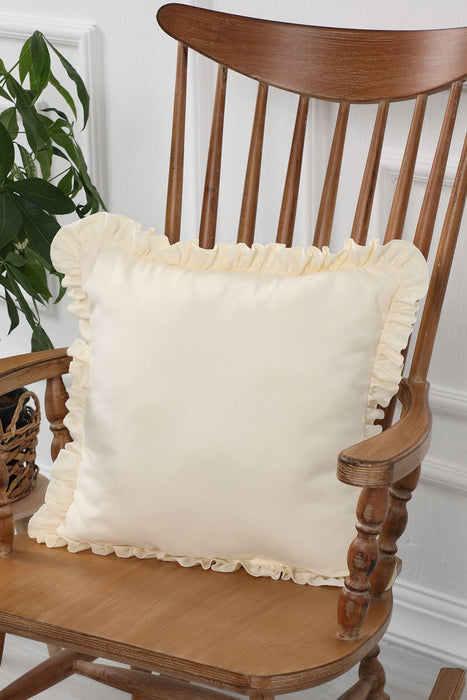 Decorative Throw Pillow Cover with Frilled Edges, 18x18 Inches Modern Design Cushion Cover for Cozy Homes, Solid Modern Pillow Cover,K-107 Ecru